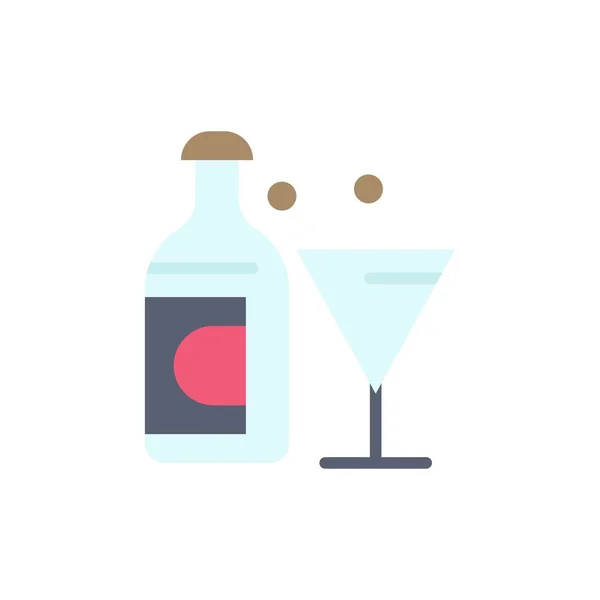 Wijn, glas, fles, Pasen platte kleur pictogram. Vector pictogram banner — Stockvector