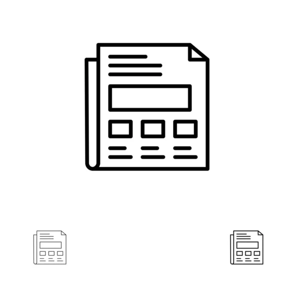 Rapport, papper, ark, presentation fet och tunn svart linje ikon — Stock vektor