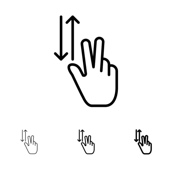 Vinger, gebaren, twee, omhoog, omlaag vet en dunne zwarte lijn pictogram se — Stockvector