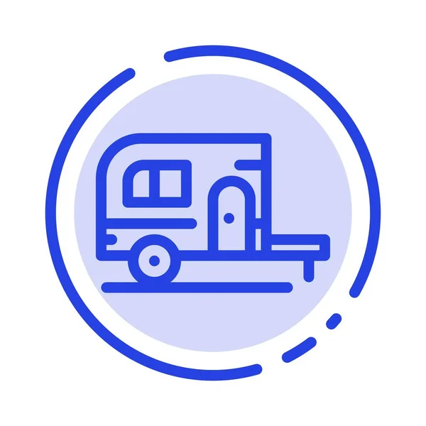 Caravan, Camping, Camp, Travel Blue Dotted Line Icon — стоковый вектор