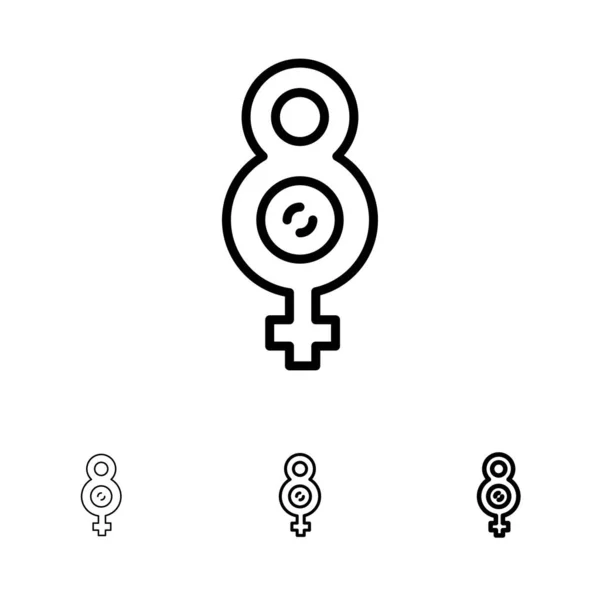 Acht, 8, Symbol, weibliche fett und dünne schwarze Linie Icon-Set — Stockvektor