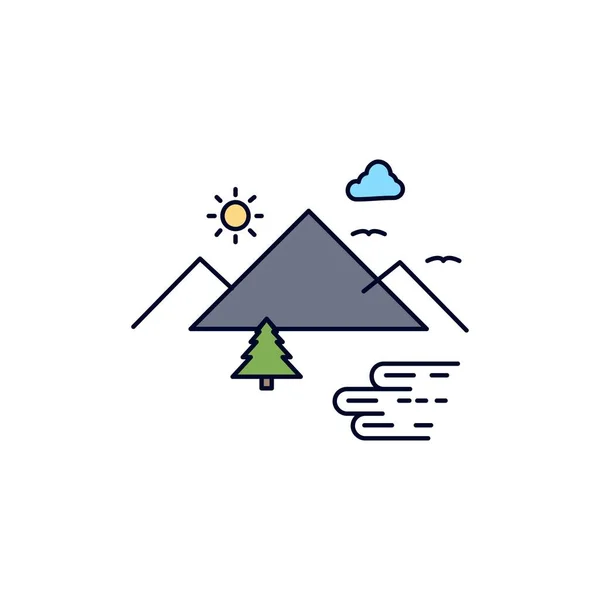 Montagnes, Nature, Extérieur, Nuages, Soleil Flat Color Icon Vector — Image vectorielle