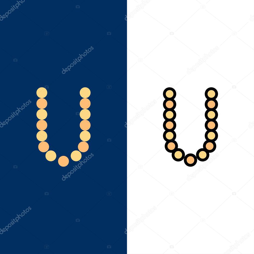 Accessories, Beauty, Lux, Necklets  Icons. Flat and Line Filled 
