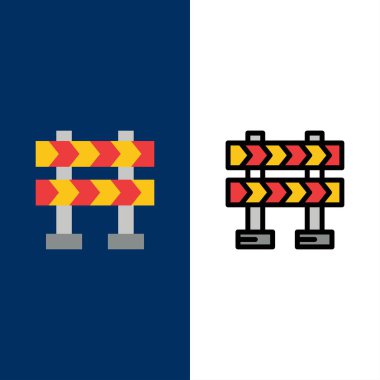 Barikat, Bariyer, İnşaat Simgeleri. Düz ve Hat Dolgulu Ic