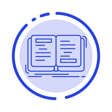 Kitap, roman, öykü, yazma, teori mavi noktalı çizgi çizgisi simgesi