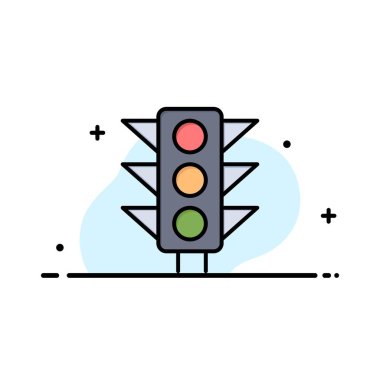 Trafik, İşaret, Işık, Yol İş Düz Hat Dolu Simge Vecto