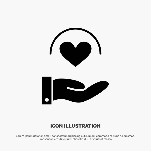 Médico, Cuidado, Corazón, Mano sólido Glifo Icono vector — Vector de stock