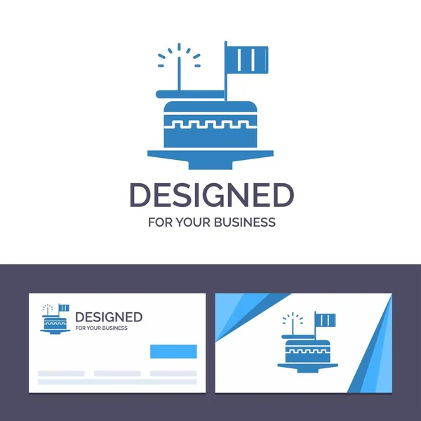 Carte de visite créative et modèle de logo Gâteau, Célébrer, Jour, F — Image vectorielle