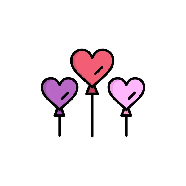 Corazón, Globo, Amor icono de color plano. Banner icono vectorial Templa — Archivo Imágenes Vectoriales