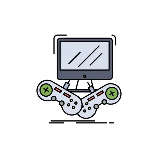 Παιχνίδι, gaming, Διαδίκτυο, για πολλούς παίκτες, σε απευθείας σύνδεση επίπεδη χρώμα Icon Vect — Διανυσματικό Αρχείο