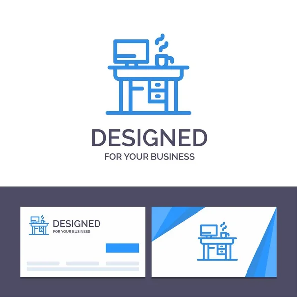 Modèle de carte de visite créative et logo Travail, Ordinateur portable, Bureau, Wo — Image vectorielle