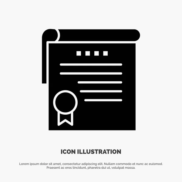 Certificate, Achievement, Degrees, Award Solid Black Glyph Icon — Stock Vector