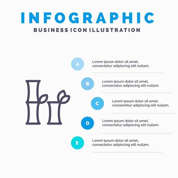 Bambou, Chine, modèle d'infographie bleu chinois 5 étapes. Vecto — Image vectorielle