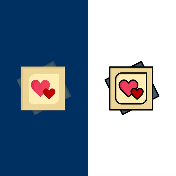 Karta, serce, miłość, karta małżeństwa, propozycje ikon. Płaskie i liniowe — Wektor stockowy