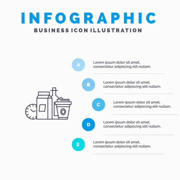 Alimentos, Artículos, Leche, Artículos, Icono de la línea de café con 5 pasos presentados — Vector de stock