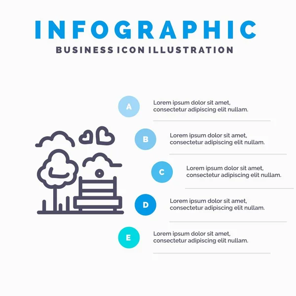Park, Baum, Bank, Liebe, Outdoor-Linie Symbol mit 5 Schritten presenta — Stockvektor