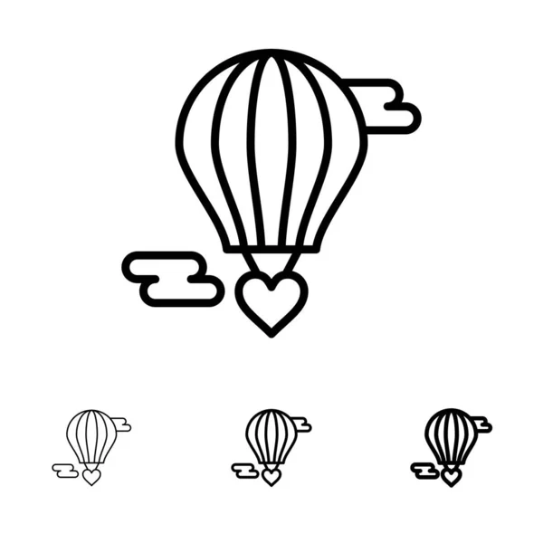 Flying Balloon Hot Balloon Love Valentine Bold Thin Black Line — Stock Vector