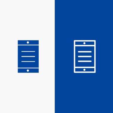 Mobil, Hücre, Metin Çizgisi ve Glyph Solid simgesi Mavi afiş Hattı bir