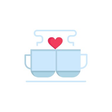 Fincan, Kahve, Aşk, Kalp, Sevgililer Düz Renk Simgesi. Vektör ico