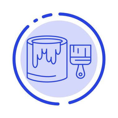 Brush, Bucket, Paint, Painting Blue Dotted Line Line Icon