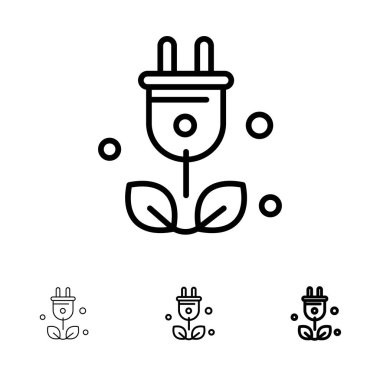 Fiş, Ağaç, Yeşil, Science Bold ve ince siyah çizgi simge seti