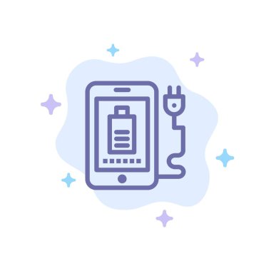 Soyut Bulut Backgroun'da Mobil, Şarj, Tam, Fiş Mavi Simgesi