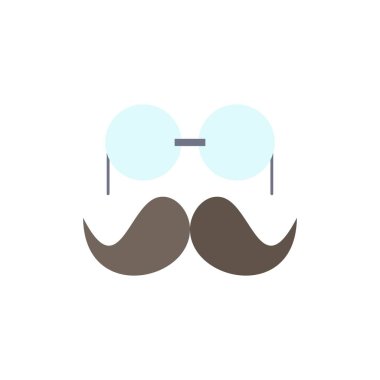 bıyık, Hipster, movember, gözlük, erkek Düz Renk Simge Vecto