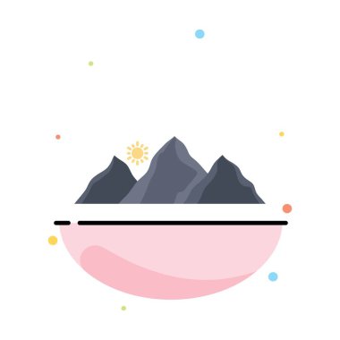 tepe, manzara, doğa, dağ, güneş Düz Renk Simge Vektör