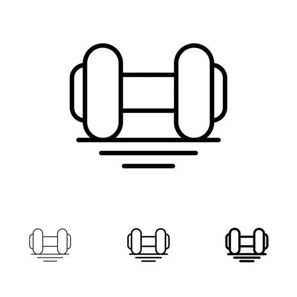 Conjunto de iconos de línea negra, Mancuerna, Fitness, Gimnasio, Ascensor — Vector de stock