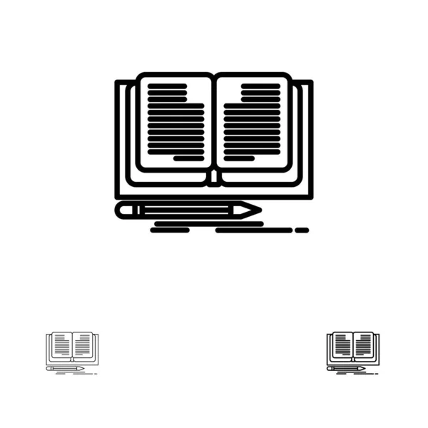 Escritura, novela, libro, historia Conjunto de iconos de línea negra audaz y delgada — Vector de stock