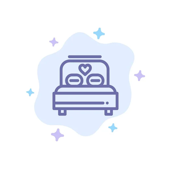 เตียง, ความรัก, หัวใจ, ไอคอนสีน้ําเงินแต่งงานบนพื้นหลังเมฆนามธรรม — ภาพเวกเตอร์สต็อก