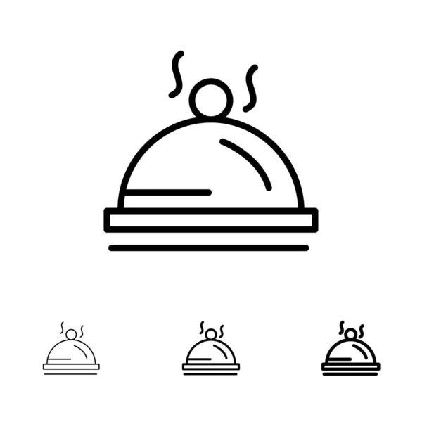 Hotel, danie, jedzenie, serwis pogrubienie i cienka Czarna linia ikona zestaw — Wektor stockowy