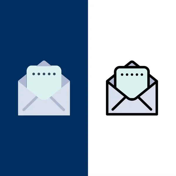 Documento, iconos de correo. Conjunto de iconos rellenos planos y de línea Vector Azul — Archivo Imágenes Vectoriales