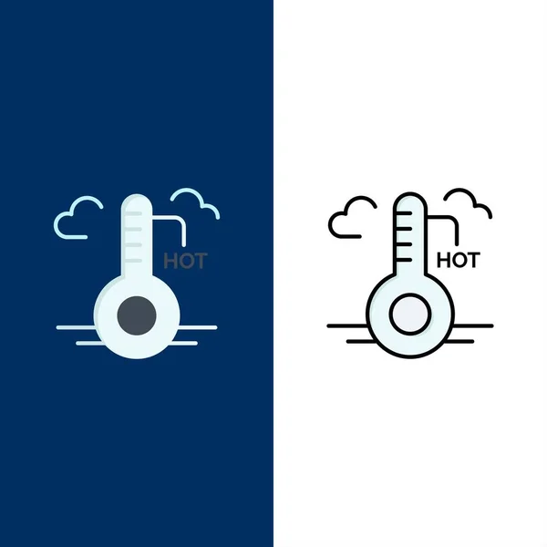 Temperatura, calor, clima, actualización de iconos. Llano y llenado de línea I — Vector de stock