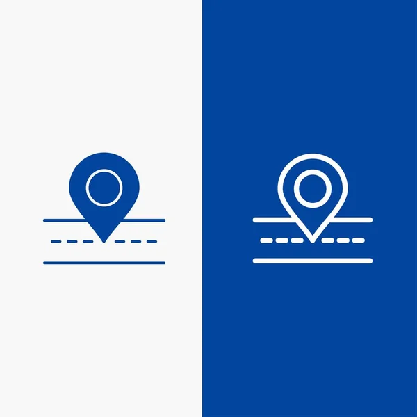 Carretera, Ubicación, Camino, Línea de Mapa y Glifo Icono Sólido Banner Azul L — Archivo Imágenes Vectoriales