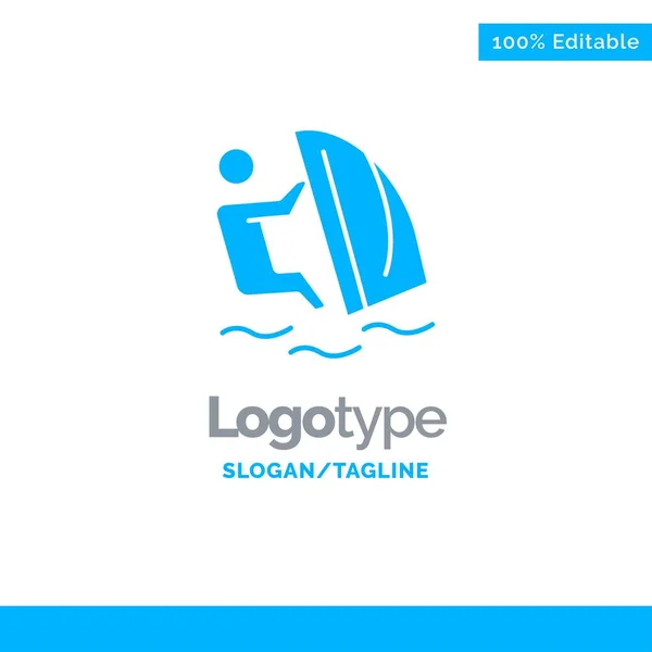 Surfer, Surfing, Water, Wind, Sport Blue Solid Logo Template. Pl