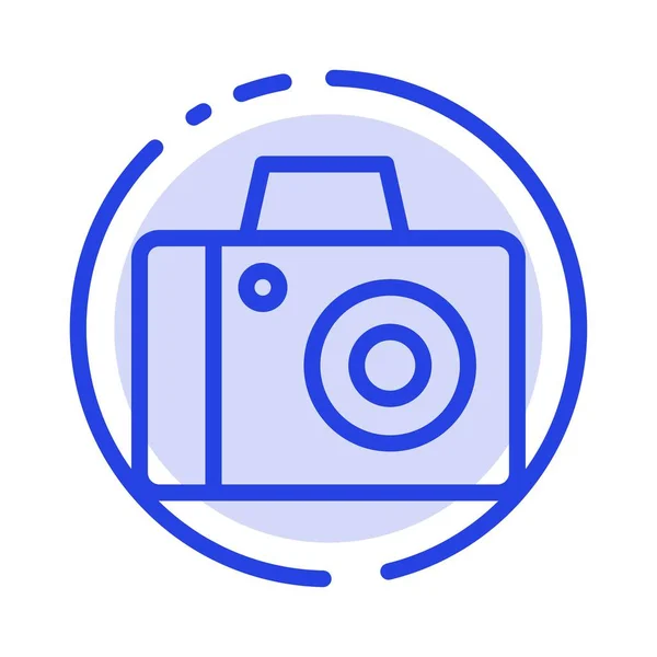 Icono de línea de puntos azul de la cámara, foto, estudio — Vector de stock