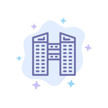 Binalar, Şehir, Soyut Bulut Backgr Üzerinde İnşaat Mavi Simge