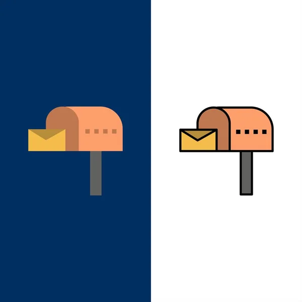 Letterbox, E-mail, postafiók, box Icons. Sík és sorkitöltött ikon — Stock Vector