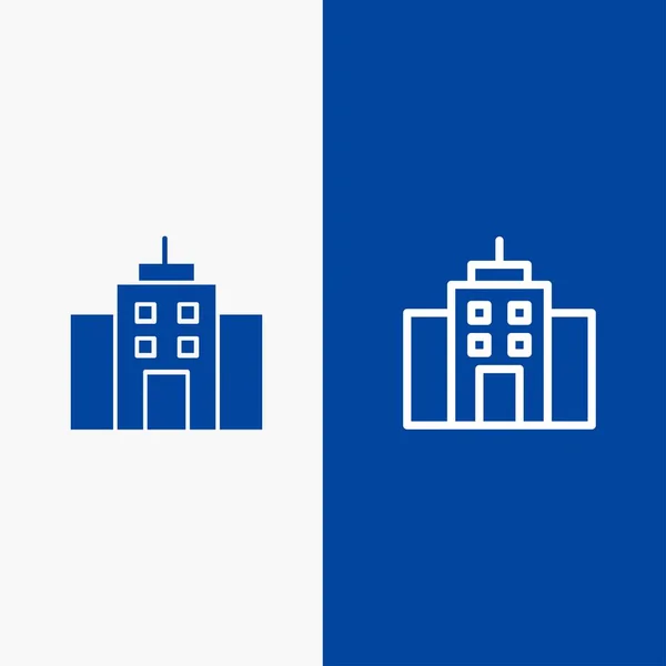 건물, 사용자, 사무실, 인터페이스 라인 및 문말 솔리드 아이콘 파란색 — 스톡 벡터