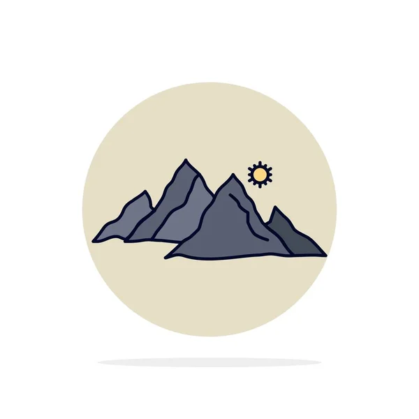 Montanha, paisagem, colina, natureza, sol Flat Color Icon Vector — Vetor de Stock