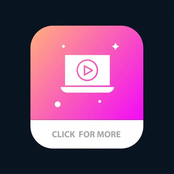 Laptop, spelen, video mobiele app knop. Glyph-versie voor Android en IOS — Stockvector