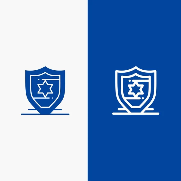 Americano, Protección, Línea de Escudo y Glifo Sólido icono Azul bann — Vector de stock