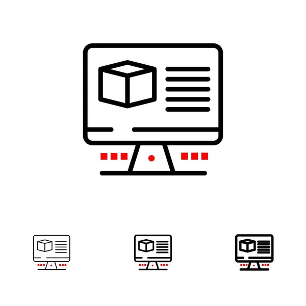 Komputer, pudełko, Internet, monitor pogrubienie i cienka Czarna linia ikona s — Wektor stockowy