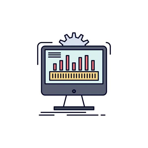 Tablero de instrumentos, administrador, monitor, monitoreo, procesamiento de color plano Ico — Vector de stock