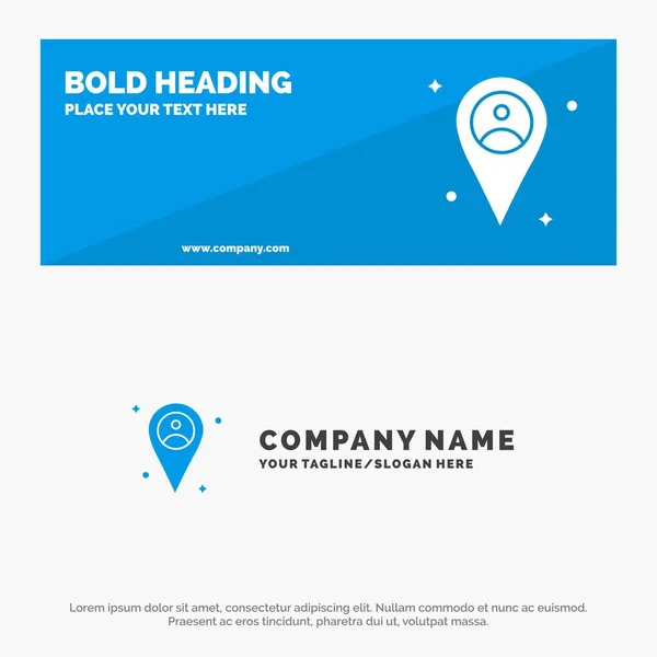 Localização, Mapa, Man SOlid Icon Website Banner and Business Logo T —  Vetores de Stock