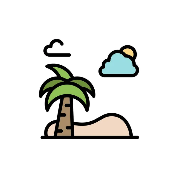 Playa, Palmera, Árbol, Spring Flat Color Icon. Banner de icono de vector T — Archivo Imágenes Vectoriales