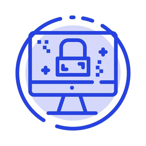 Dmca protection, monitor, screen, lock blau gestrichelte linie ico — Stockvektor