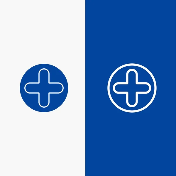 Plus, znak, szpital, linia medyczna i glif ikona Solid niebieski Ban — Wektor stockowy