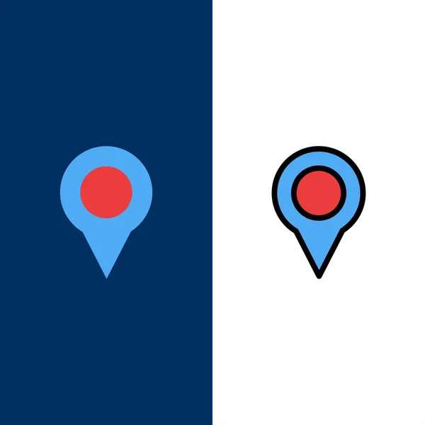 Locatie, kaart, marker, PIN iconen. Platte en lijn gevulde icon set — Stockvector